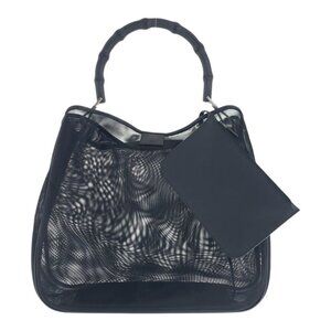 Gucci Bamboo Mesh Black Silver Hardware Nylon Leather 001.5577 Tote Bag Handbag